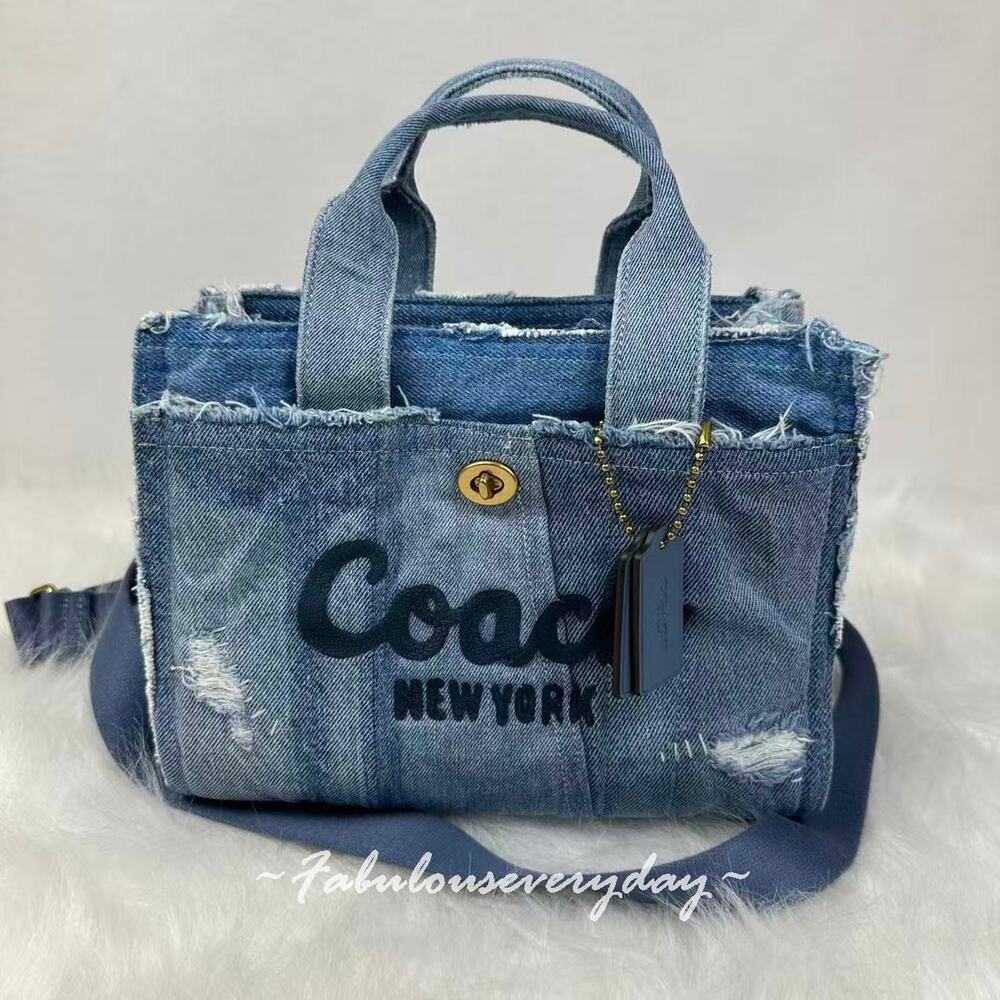 Coach Cargo Tote Bag 26 Crossbody With Repurposed Denim Patchwork CCX13 NWT - Picture 1 of 9
